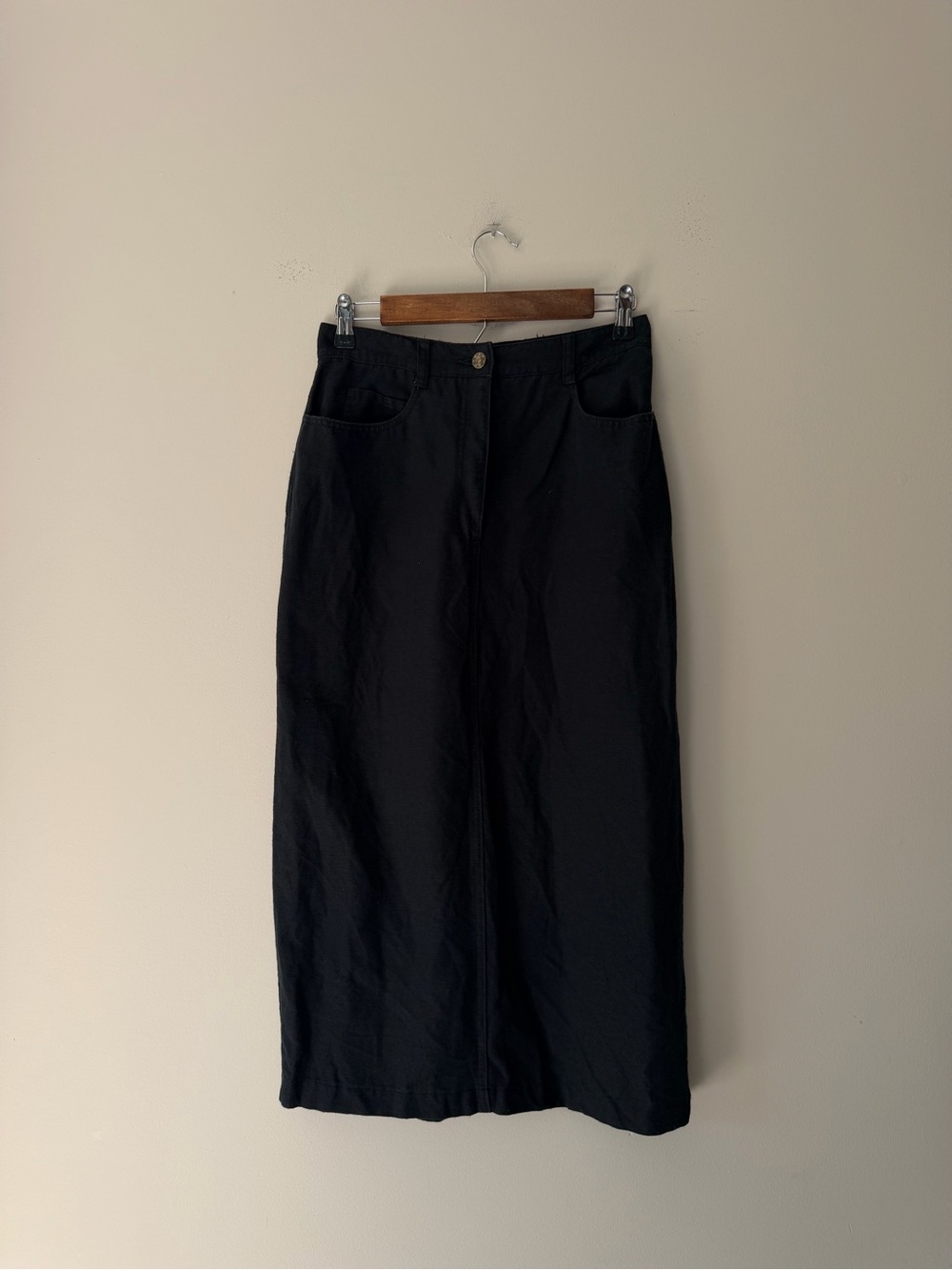 Talbots Black Linen Midi Skirt with Front Pockets Size 4